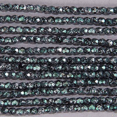 CZF-0150: 3mm Czech Fire Polished - Black Speckled Metallic Silver & Green (50 pcs) - Discontinued 