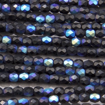 CZF-1003: 4mm Czech Fire Polished - Matte Black AB (50 pcs) - Discontinued 