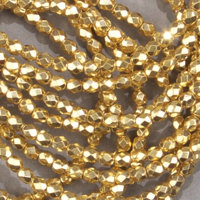 CZF-1009: 4mm Czech Fire Polished - Bright Gold (50 pcs) 