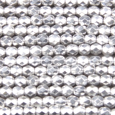 CZF-1013: 4mm Czech Fire Polished - Silver (50 pcs) 