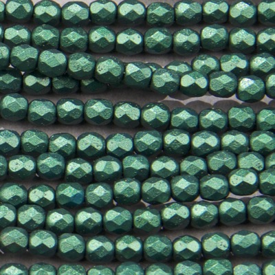 CZF-1057: 4mm Czech Fire Polished - Matte Met Emerald (50 pcs) 