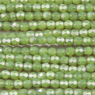 CZF-1064: 4mm Czech Fire Polished - Op Jade Luster (50 pcs) - Discontinued 