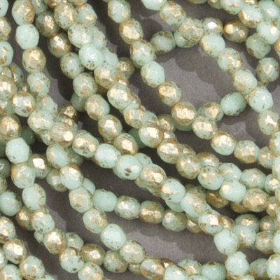 CZF-1066: 4mm Czech Fire Polished - Celadon/Gold Leaf (50 pcs) 