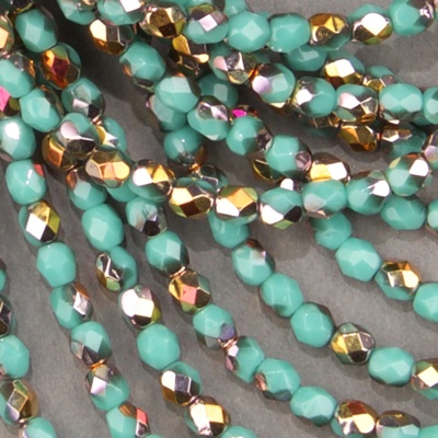 CZF-1077: 4mm Czech Fire Polished - Op Lt Turquoise AB (50 pcs) 