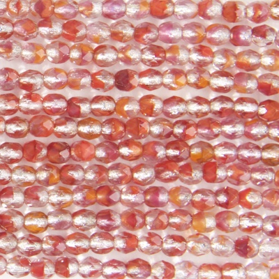 CZF-1146: 4mm Czech Fire Polished - Silverlined Crystal/Orange/Pink (50 pcs) - Discontinued 