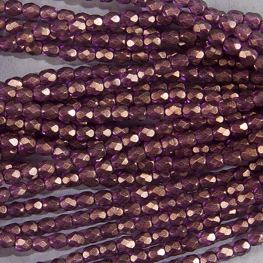 CZF-1152: 4mm Czech Fire Polished - Tr Dark Raspberry Gold Luster (50 pcs) 