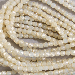 CZF-1154: 4mm Czech Fire Polished - Ivory Opal Gold Luster (50 pcs) 