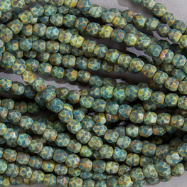 CZF-1155: 4mm Czech Fire Polished - Etched Turquoise Picasso (50 pcs) 