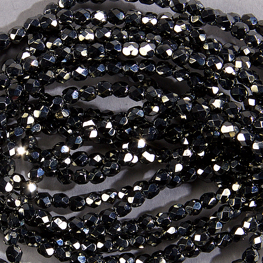 CZF-1156: 4mm Czech Fire Polished - Hematite (50 pcs) 