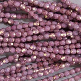 CZF-1157: 4mm Czech Fire Polished - Purple Thistle Gold Luster (50 pcs) 