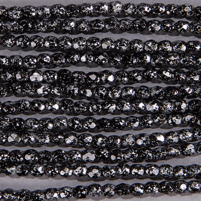 CZF-1162: 4mm Czech Fire Polished - Black Speckled Metallic Silver (50 pcs) - DIscontinued 