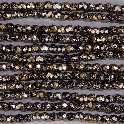 CZF-1167: 4mm Czech Fire Polished - Black Speckled Metallic Silver & Gold (50 pcs) - DIscontinued 