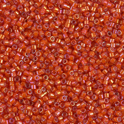 DB1780:  White Lined Flame Red AB 11/0 Miyuki Delica Bead 