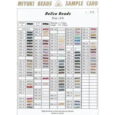 DELICA.CARD 9.R:  8/0 Delica Beads Sample Card (9/R) (DBL) 