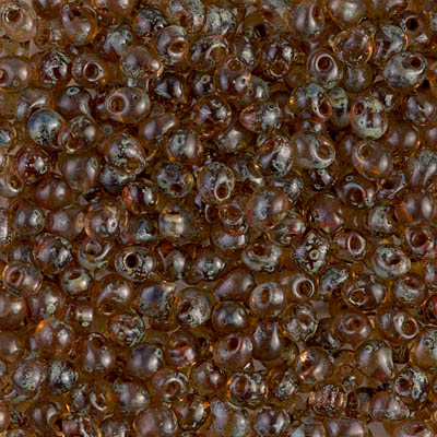 DP-4505:  Miyuki 3.4mm Drop Bead Transparent Light Smoky Topaz Picasso 