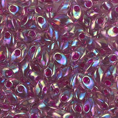 LMA-2170:  Miyuki 4x7mm Long Magatama  Fuchsia Lined Smoky Amethyst AB 