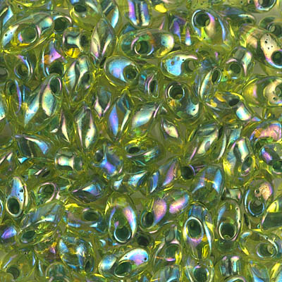LMA-341:  Miyuki 4x7mm Long Magatama Green Lined Chartreuse AB 