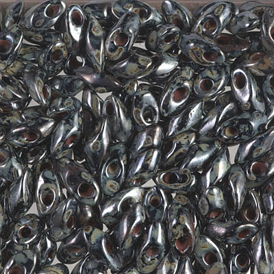 LMA-4511/L:  Miyuki 4x7mm Long Magatama Black Luster  Picasso 