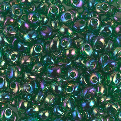 MA4-179:  Miyuki 4mm Magatama Transparent Green AB 