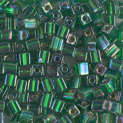 SB-1016:  Miyuki 4mm Square Bead Silverlined Green AB 