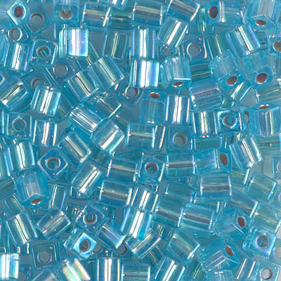 SB-1018:  Miyuki 4mm Square Bead Silverlined Aqua AB 