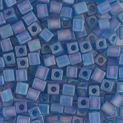 SB-149FR:  Miyuki 4mm Square Bead Matte Transparent Capri Blue AB 