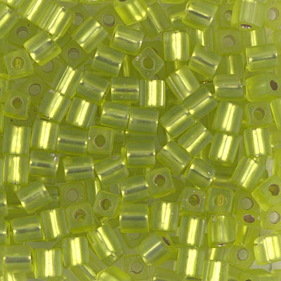 SB-14F:  Miyuki 4mm Square Bead  Matte Silverlined Chartreuse 