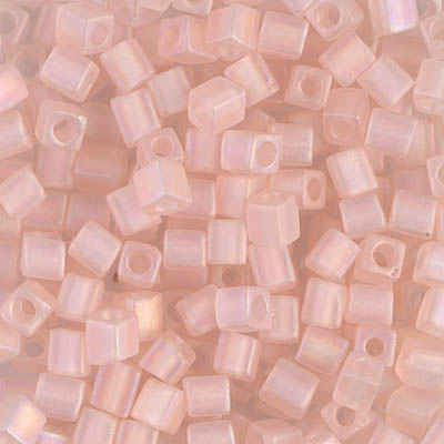 SB-155FR:  Miyuki 4mm Square Bead Matte Transparent Light Tea Rose AB 