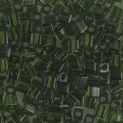 SB-158:  Miyuki 4mm Square Bead Transparent Olive 