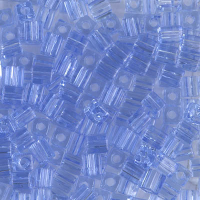 SB-159L:  Miyuki 4mm Square Bead Transparent Light Cornflower Blue 