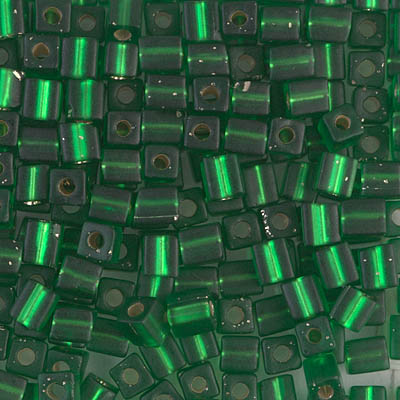SB-16F:  Miyuki 4mm Square Bead Matte Silverlined Green 