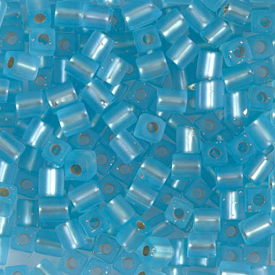 SB-18F:  Miyuki 4mm Square Bead  Matte Silverlined Aqua 