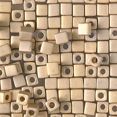 SB-193F:  Miyuki 4mm Square Bead Matte 24kt Gold Light Plated 