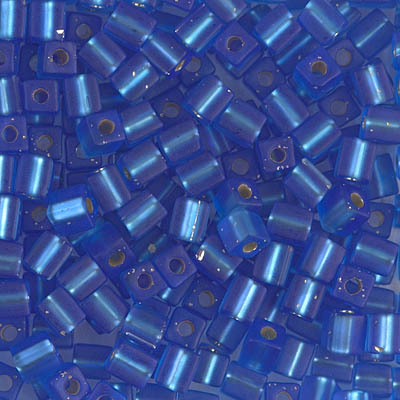 SB-19F:  Miyuki 4mm Square Bead  Matte Silverlined Sapphire 