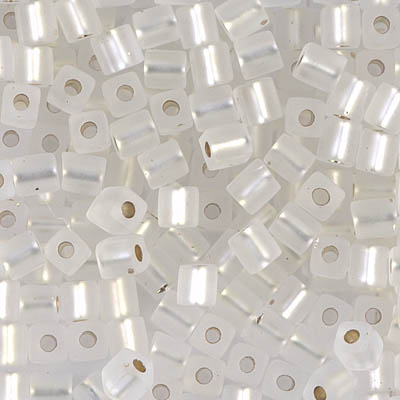 SB-1F:  Miyuki 4mm Square Bead  Matte Silverlined Crystal 