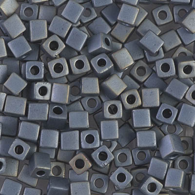 SB-2002:  Miyuki 4mm Square Bead Matte Metallic Silver Gray 