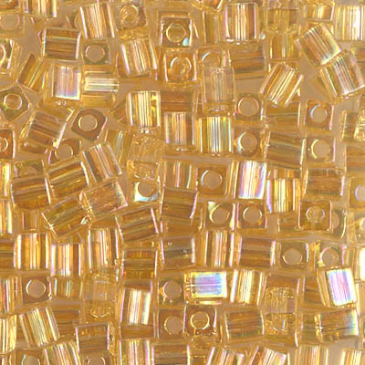 SB-251:  Miyuki 4mm Square Bead Transparent Light Topaz AB 