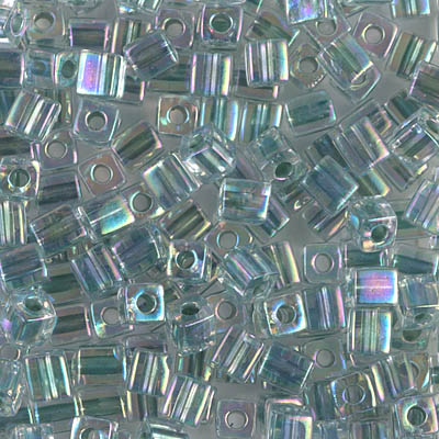 SB-263:  Miyuki 4mm Square Bead Sea Foam Lined Crystal AB 