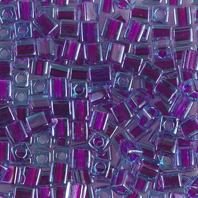 SB-2651:  Miyuki 4mm Square Bead Fuchsia Lined Aqua 