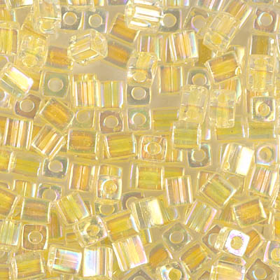 SB-273:  Miyuki 4mm Square Bead Light Yellow Lined Crystal AB 