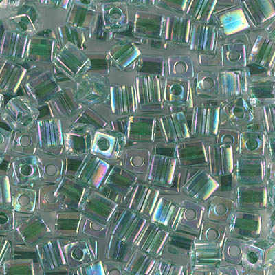 SB-277:  Miyuki 4mm Square Bead Lime Lined Crystal AB 