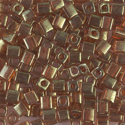 SB-310:  Miyuki 4mm Square Bead Peach Topaz Gold Luster 