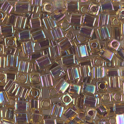 SB-342:  Miyuki 4mm Square Bead Berry Lined Light Topaz AB 