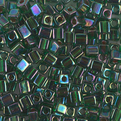 SB-344:  Miyuki 4mm Square Bead Berry Lined Green AB 