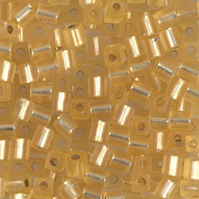 SB-3F:  Miyuki 4mm Square Bead Matte Silverlined Gold 