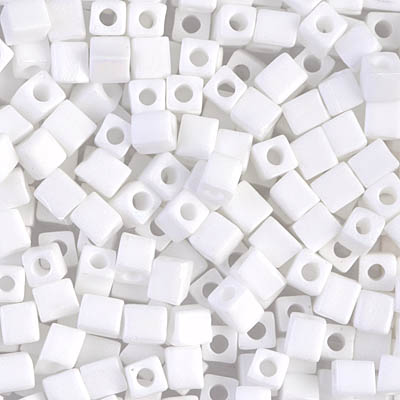 SB-402FR:  Miyuki 4mm Square Bead Unicorn Matte White AB 