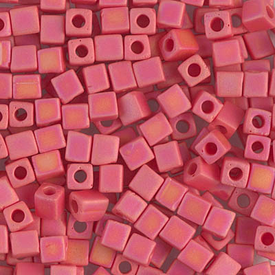SB-407FR:  Miyuki 4mm Square Bead Matte Opaque Vermillion Red AB - SB-407FR*