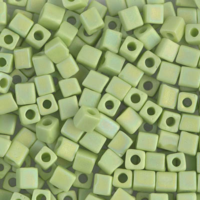SB-416FR:  Miyuki 4mm Square Bead Matte Opaque Chartreuse AB 
