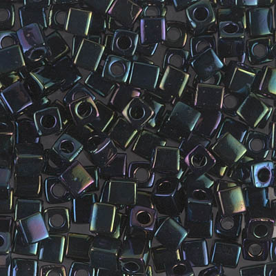 SB-452:  Miyuki 4mm Square Bead Metallic Dark Blue Iris 