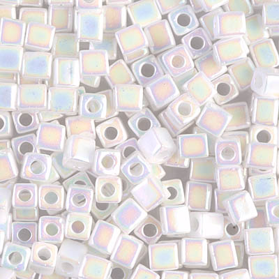 SB-471:  Miyuki 4mm Square Beads White Pearl AB (was SB-402R) 